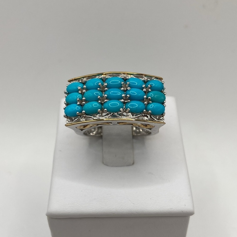 Michael Valitutti Gems Sterling Silver 2 Toned 3 Row Turquoise Ring Size 8